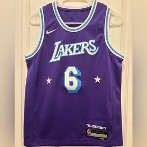 Nike Purple LeBron James Lakers Jersey with White and Blue Accents